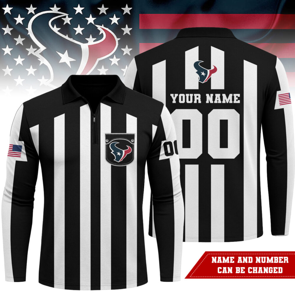 Houston Texans | Premium NFL Referees 3D Zipper Long Sleeve Polo Shirt