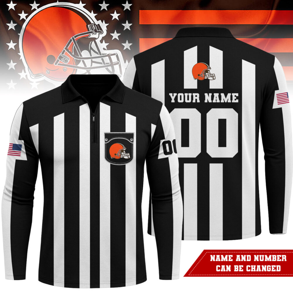 Cleveland Browns | Premium NFL Referees 3D Zipper Long Sleeve Polo Shirt