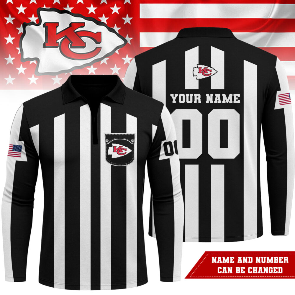 Kansas City Chiefs | Premium NFL Referees 3D Zipper Long Sleeve Polo Shirt