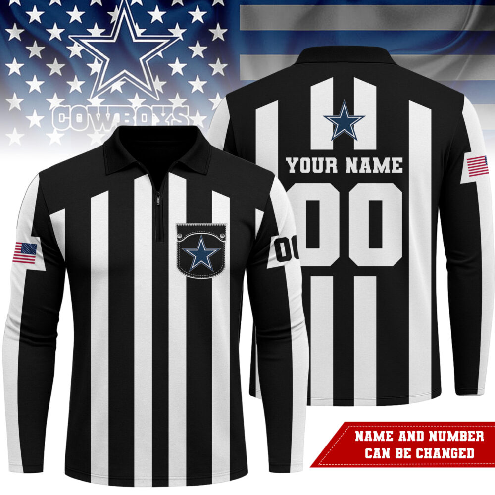 Dallas Cowboys | Premium NFL Referees 3D Zipper Long Sleeve Polo Shirt
