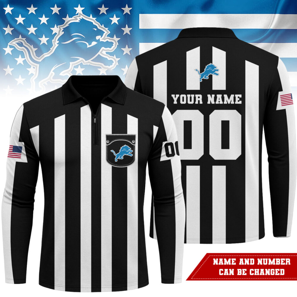 Detroit Lions | Premium NFL Referees 3D Zipper Long Sleeve Polo Shirt