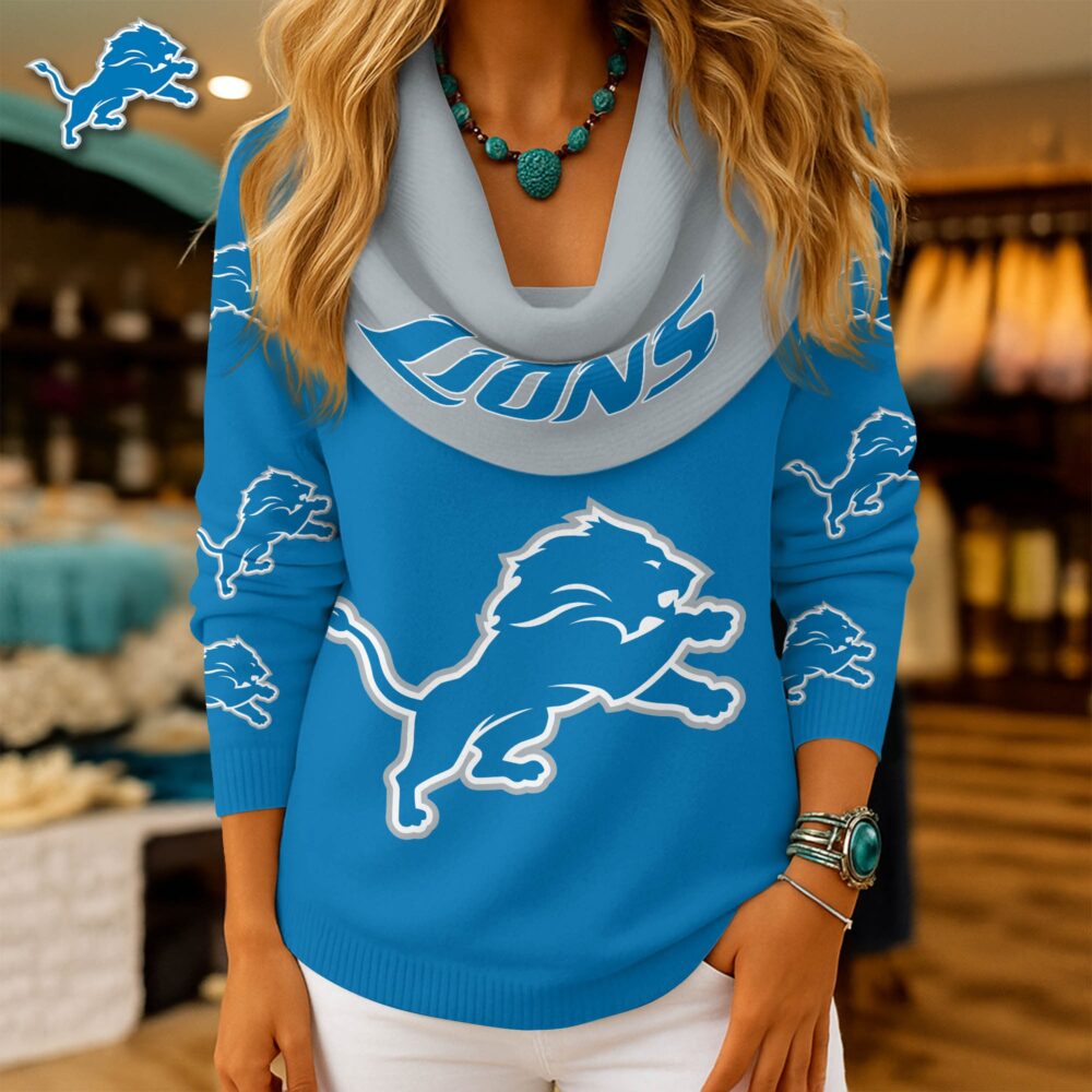 Detroit Lions | Premium NFL Fan Cowl Neck Sweater 3D Shirt NY - XL