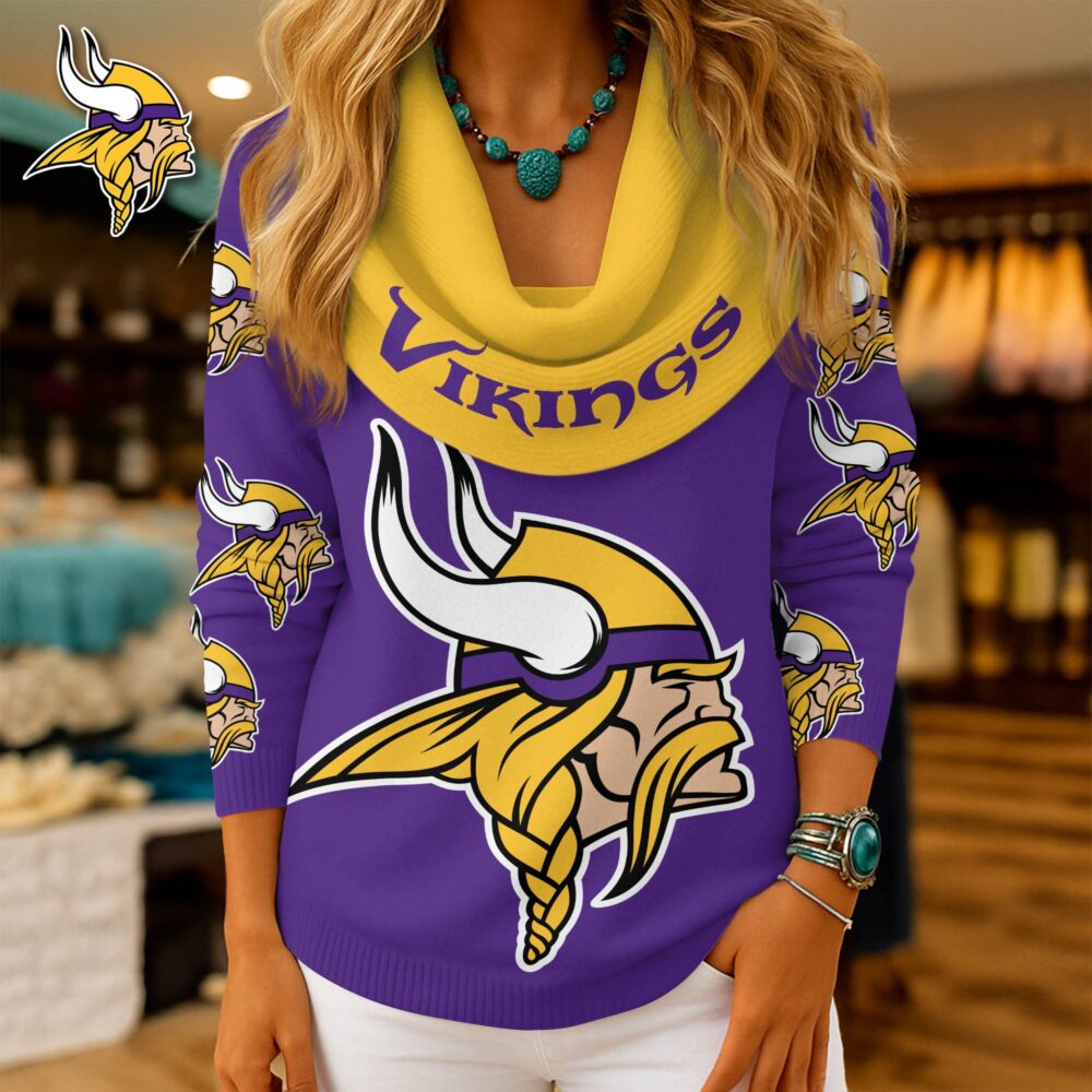 Minnesota Vikings | Premium NFL Fan Cowl Neck Sweater 3D Shirt NY - L