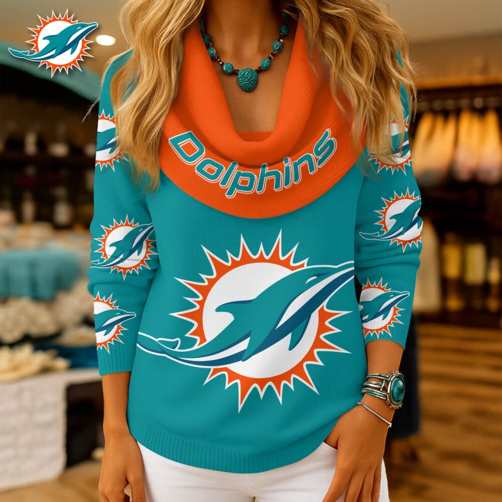 Miami Dolphins | Premium NFL Fan Cowl Neck Sweater 3D Shirt NY - XL