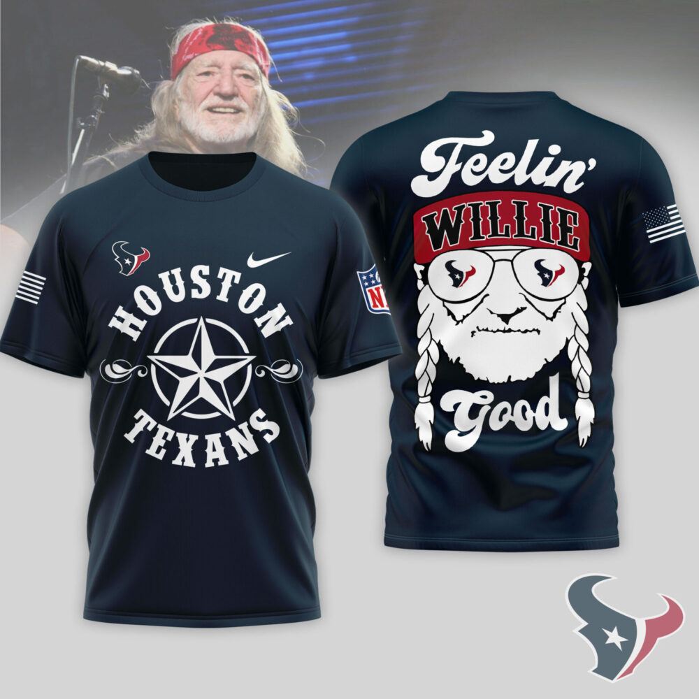 Houston Texans | Premium NFL Willie Nelson 3D Shirt - S, Blue