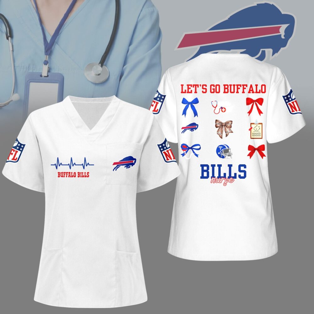 Buffalo Bills | Premium NFL Nurse Hearts And Bows Scrub Shirt NY