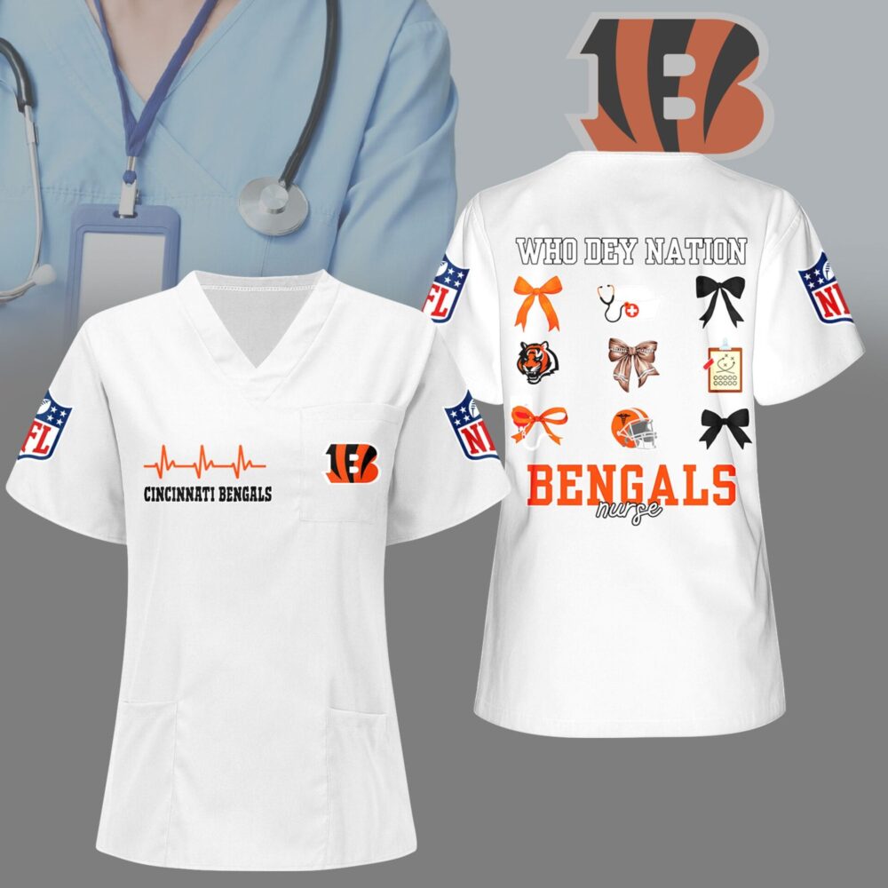 Cincinnati Bengals | Premium NFL Nurse Hearts And Bows Scrub Shirt NY