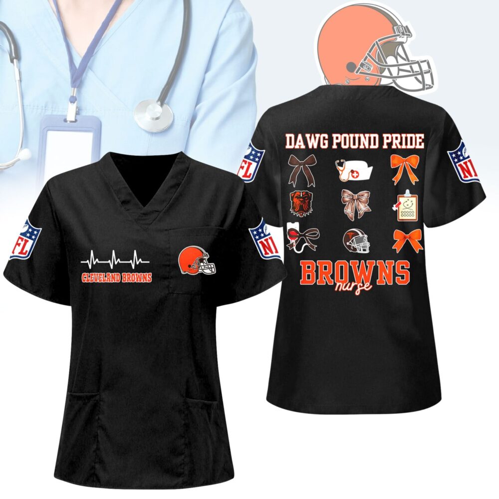 Cleveland Browns | Premium NFL Nurse Hearts And Bows Scrub Shirt NY
