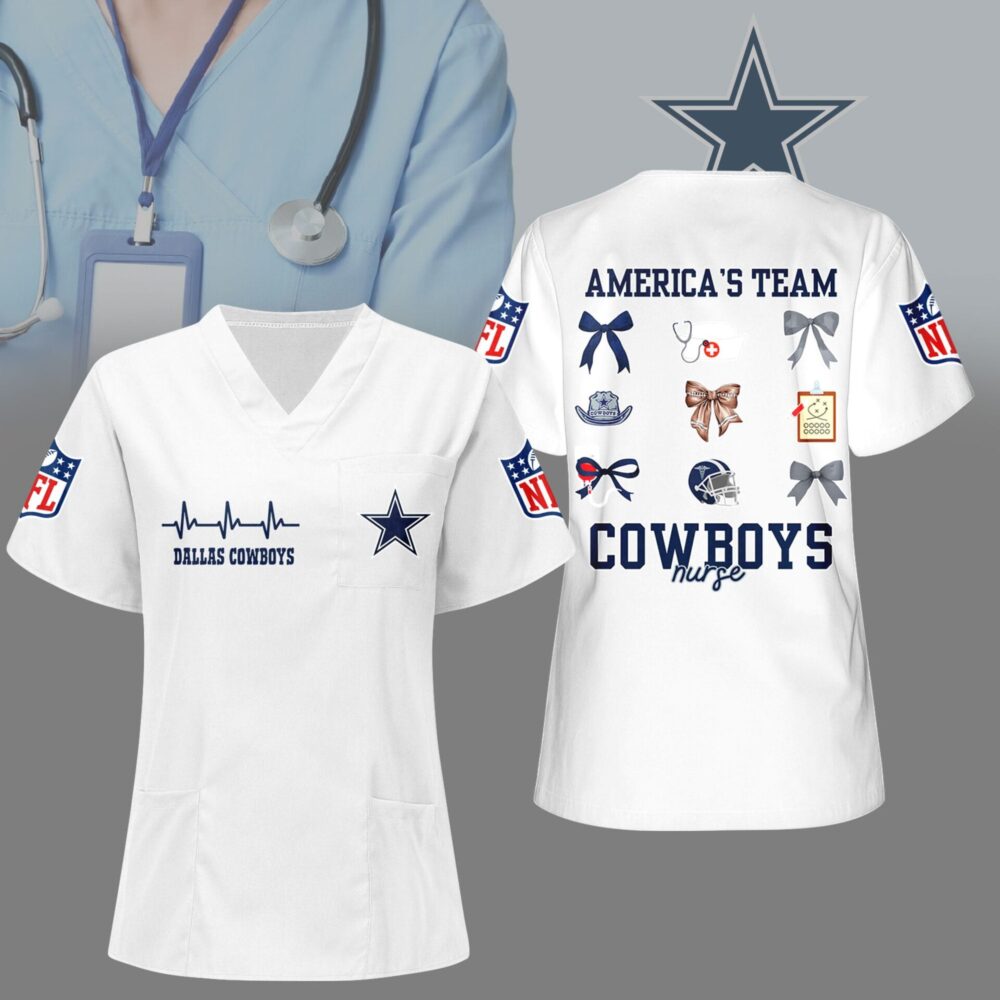 Dallas Cowboys | Premium NFL Nurse Hearts And Bows Scrub Shirt NY