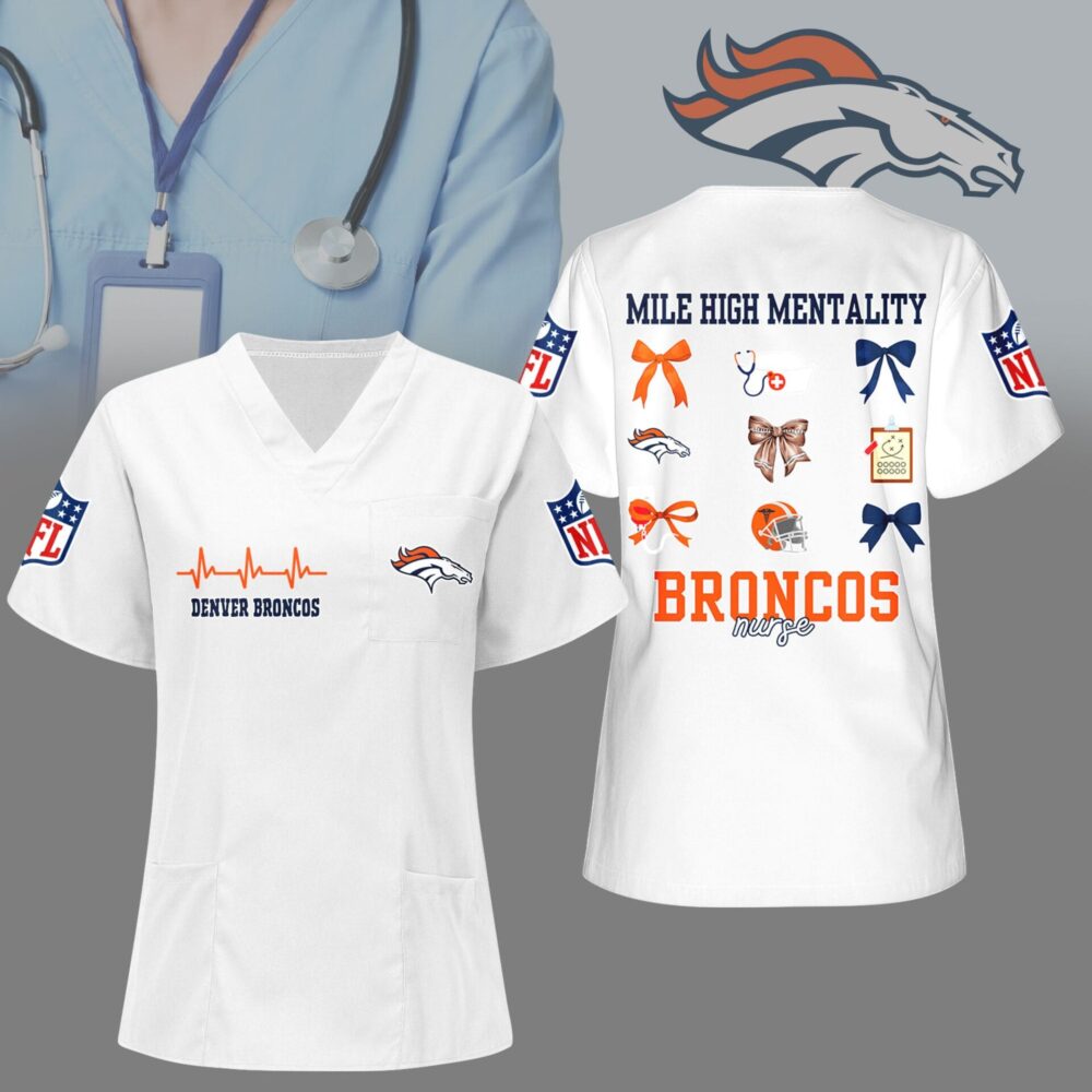 Denver Broncos | Premium NFL Nurse Hearts And Bows Scrub Shirt NY