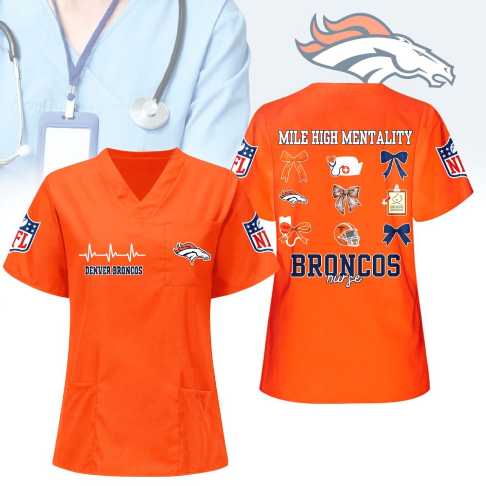 Denver Broncos | Premium NFL Nurse Hearts And Bows Scrub Shirt NY