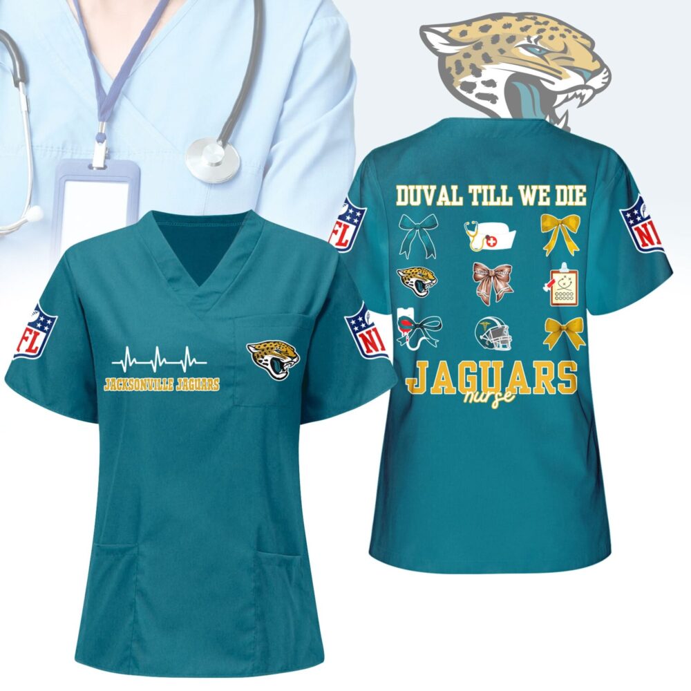 Jacksonville Jaguars | Premium NFL Nurse Hearts And Bows Scrub Shirt NY