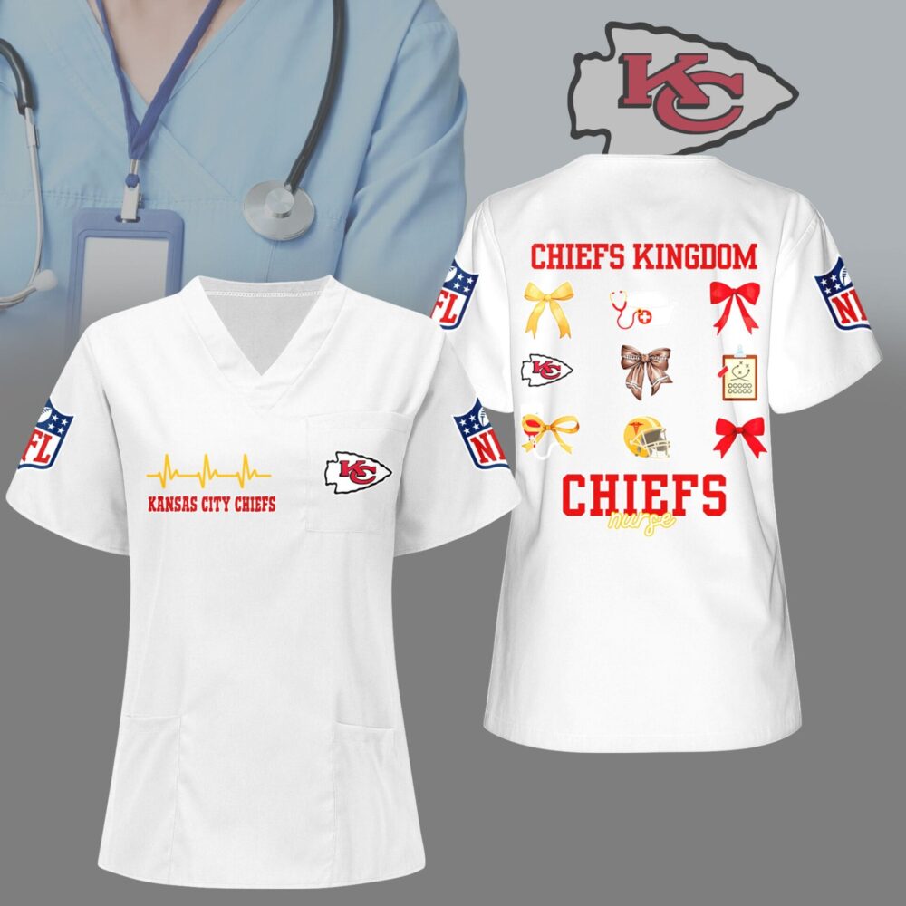 Kansas City Chiefs | Premium NFL Nurse Hearts And Bows Scrub Shirt NY