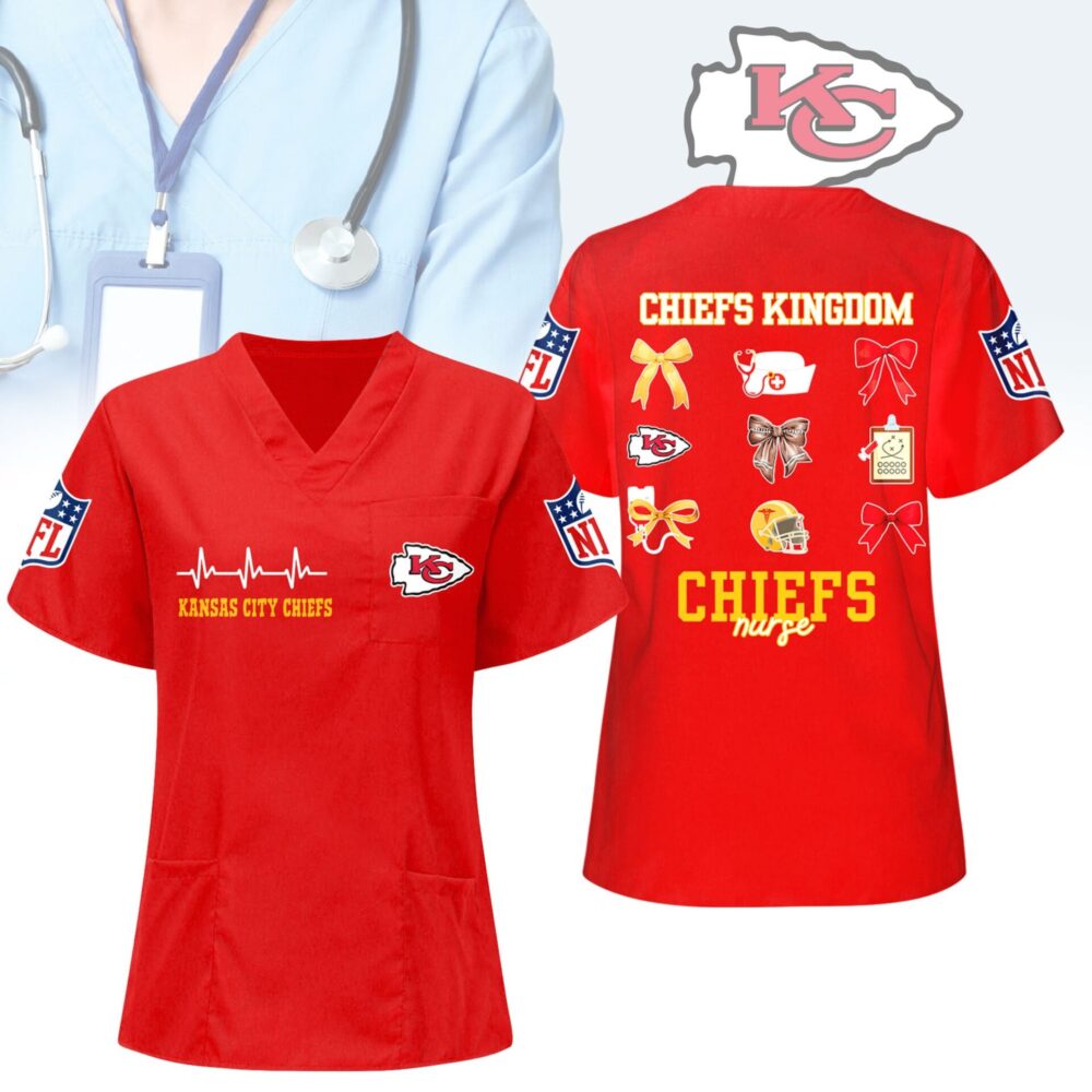 Kansas City Chiefs | Premium NFL Nurse Hearts And Bows Scrub Shirt NY