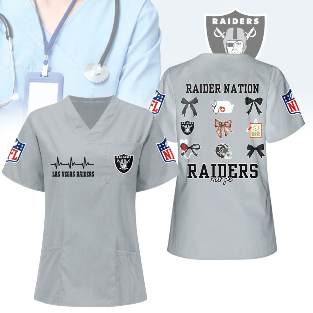 Las Vegas Raiders | Premium NFL Nurse Hearts And Bows Scrub Shirt NY