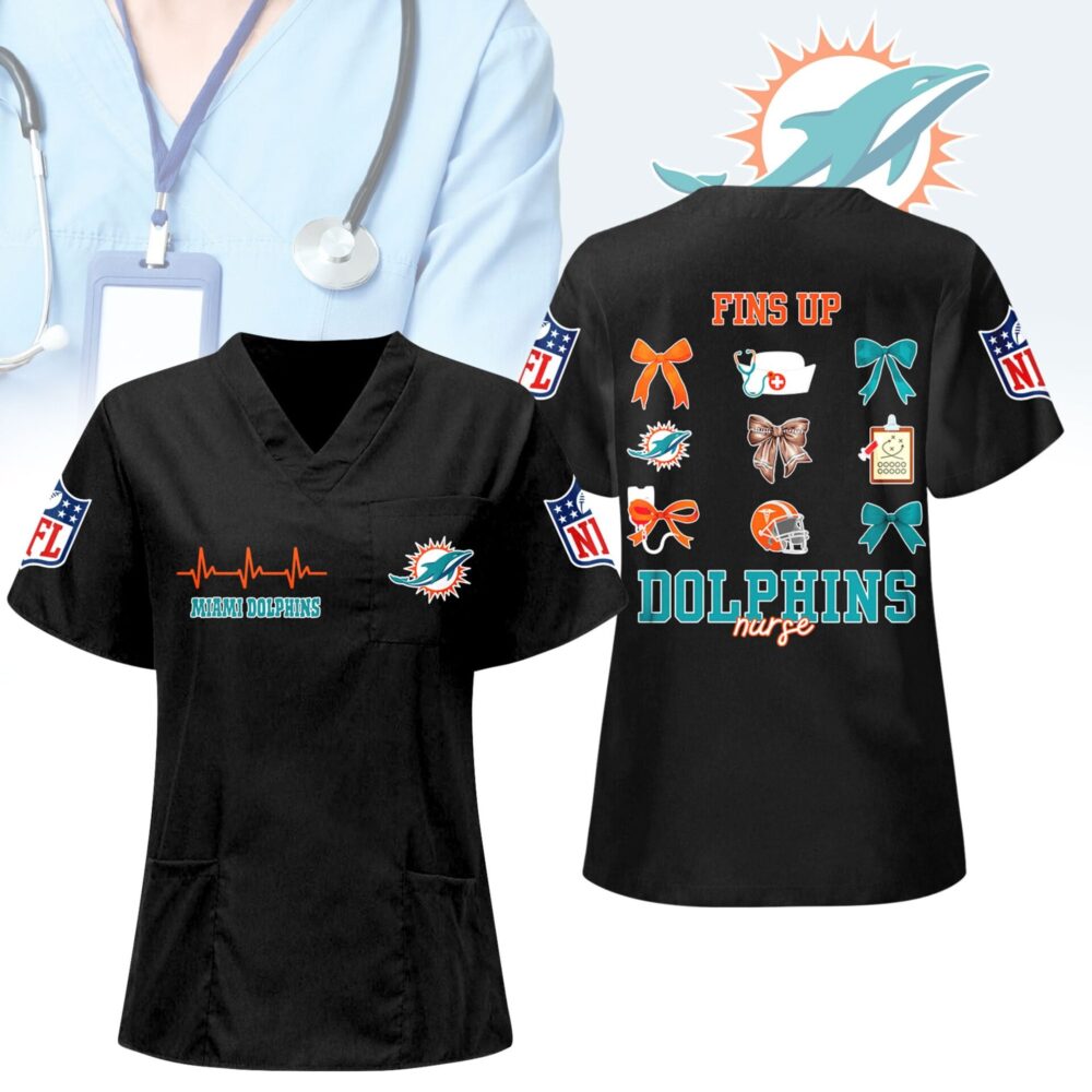 Miami Dolphins | Premium NFL Nurse Hearts And Bows Scrub Shirt NY