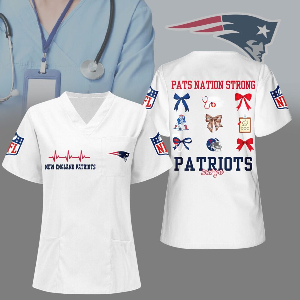 New England Patriots | Premium NFL Nurse Hearts And Bows Scrub Shirt NY