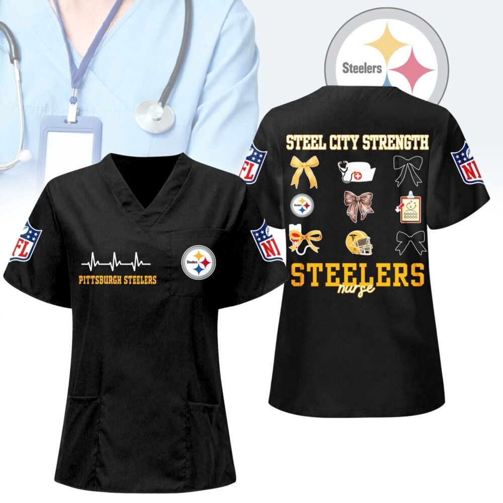 Pittsburgh Steelers | Premium NFL Nurse Hearts And Bows Scrub Shirt NY