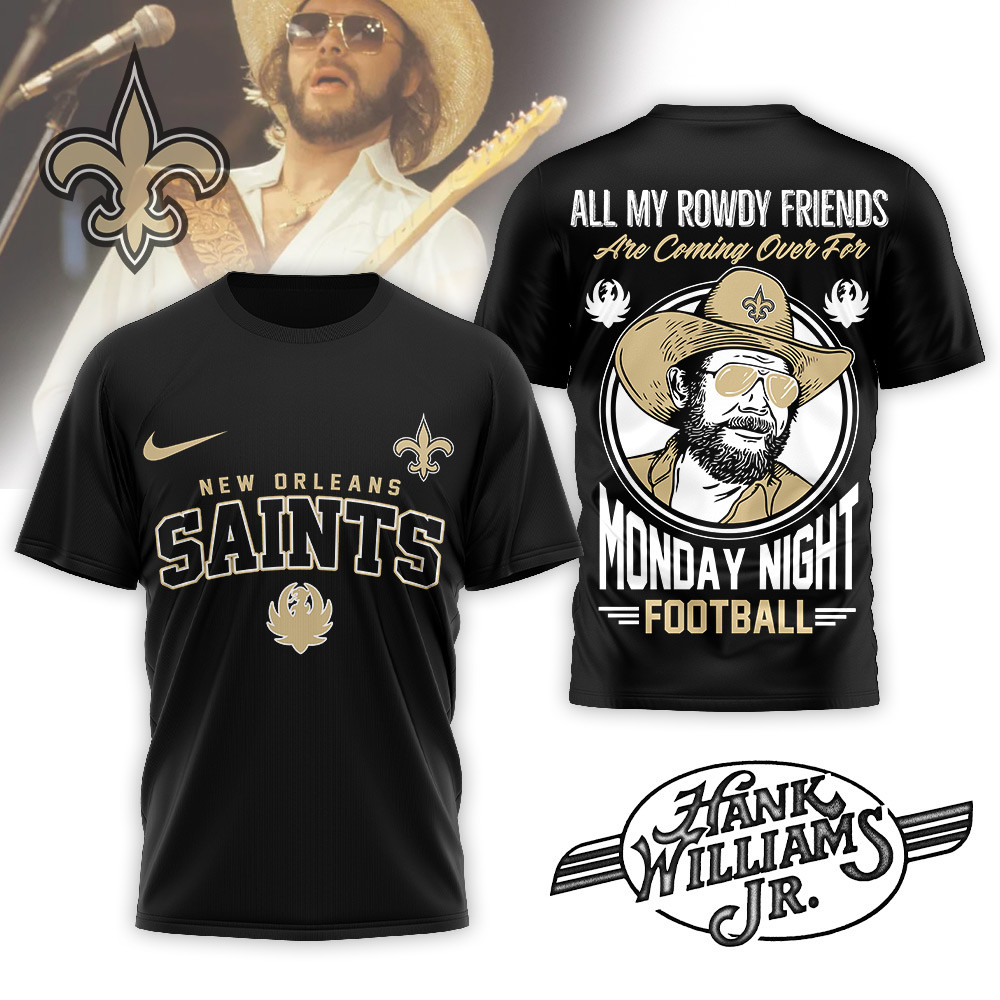 New Orleans Saints | Premium NFL Hank Williams Jr. 3D Shirt MM - L, Black
