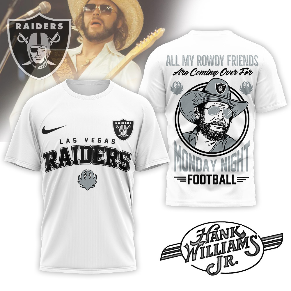Las Vegas Raiders | Premium NFL Hank Williams Jr. 3D Shirt MM - L, White
