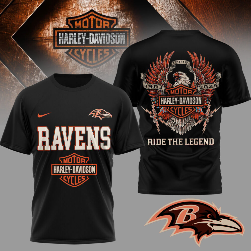 Baltimore Ravens | Premium NFL 122 Year Harley Davidson 3D Shirt TD