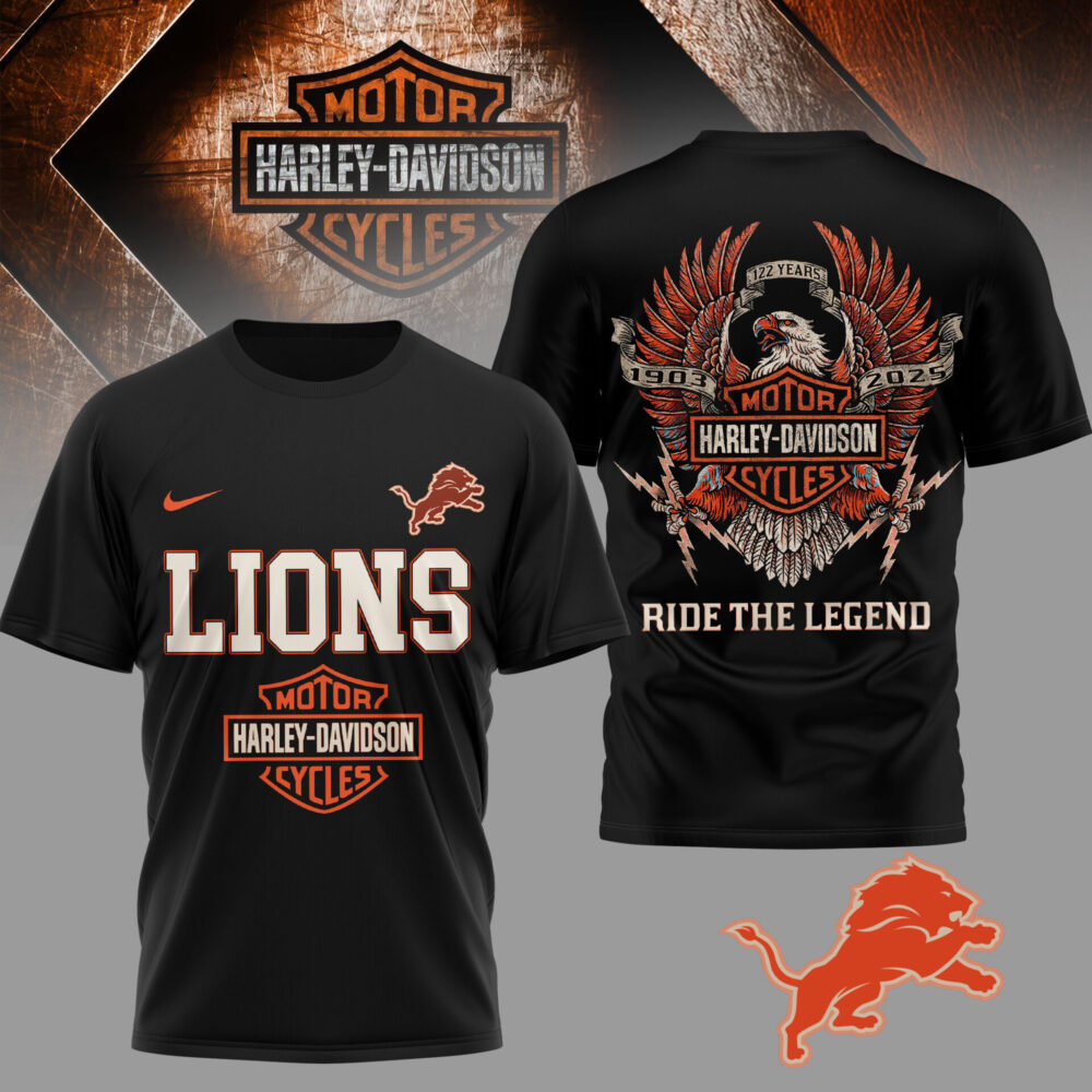 Detroit Lions | Premium NFL 122 Year Harley Davidson 3D Shirt TD
