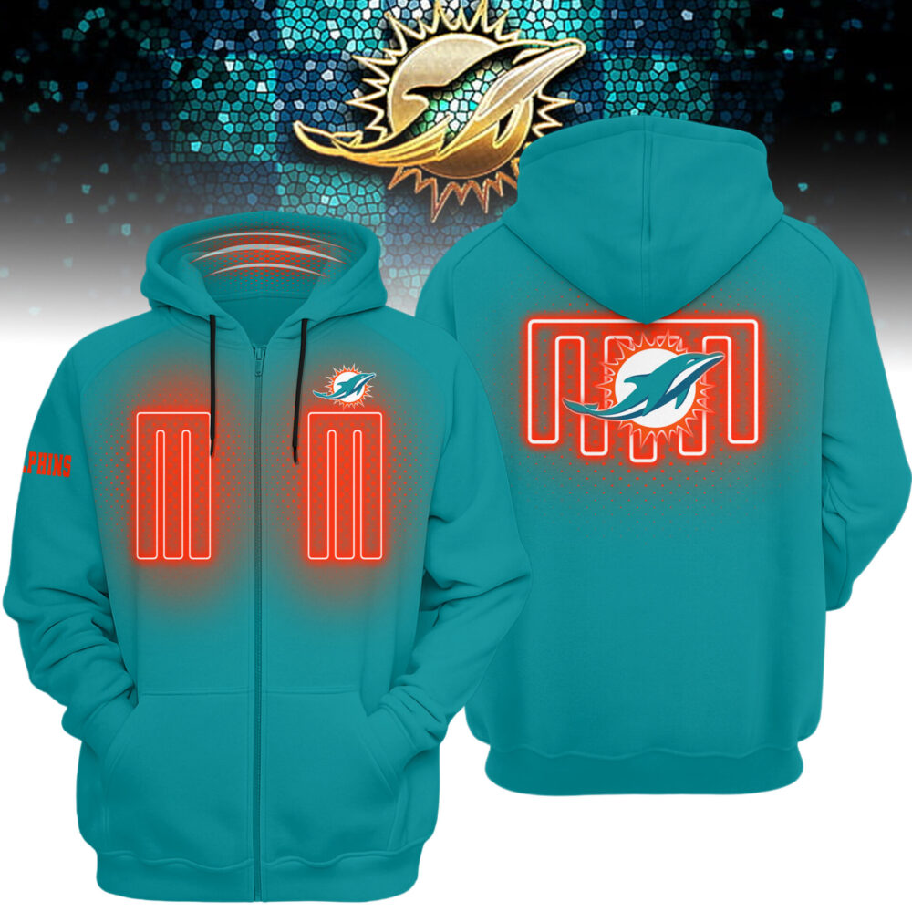 Miami Dolphins | Premium NFL Heated Zip Hoodie - Aqua