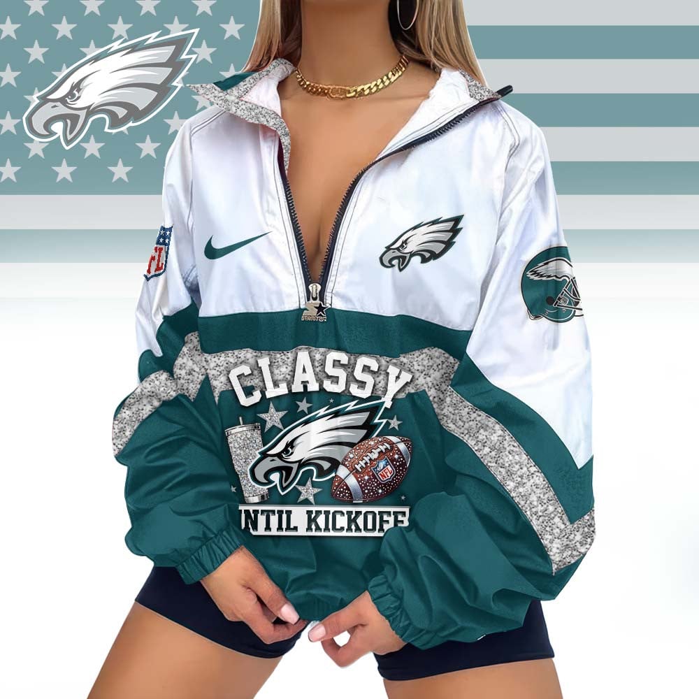Philadelphia Eagles | Premium NFL Classy Until Kickoff V-Neck Zipper Jackets MM