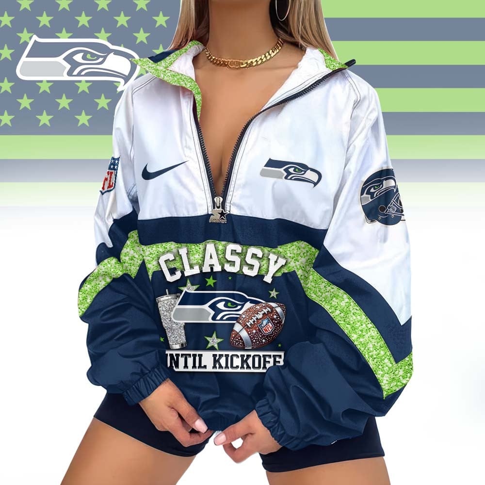Seattle Seahawks | Premium NFL Classy Until Kickoff V-Neck Zipper Jackets MM