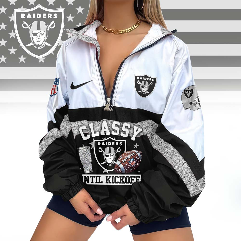 Las Vegas Raiders | Premium NFL Classy Until Kickoff V-Neck Zipper Jackets MM