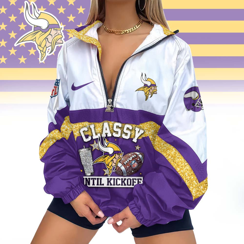 Minnesota Vikings | Premium NFL Classy Until Kickoff V-Neck Zipper Jackets MM