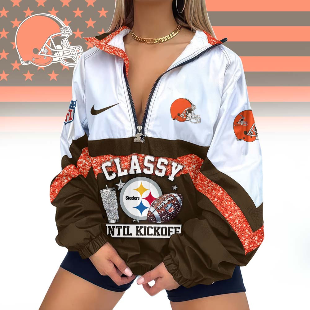 Cleveland Browns | Premium NFL Classy Until Kickoff V-Neck Zipper Jackets MM