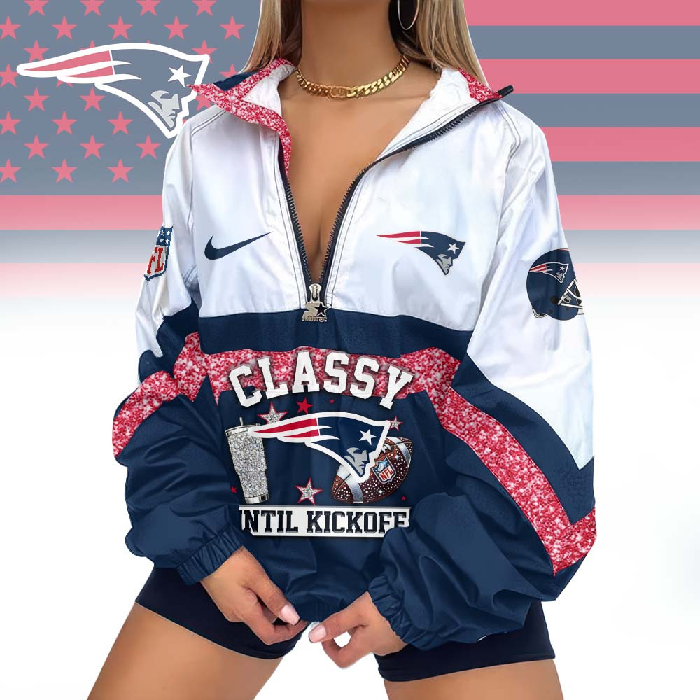 New England Patriots | Premium NFL Classy Until Kickoff V-Neck Zipper Jackets MM - S