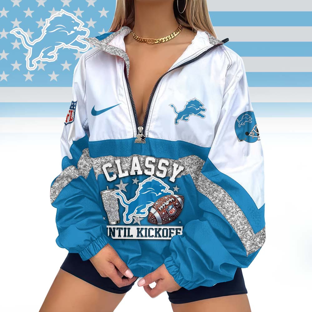 Detroit Lions | Premium NFL Classy Until Kickoff V-Neck Zipper Jackets MM