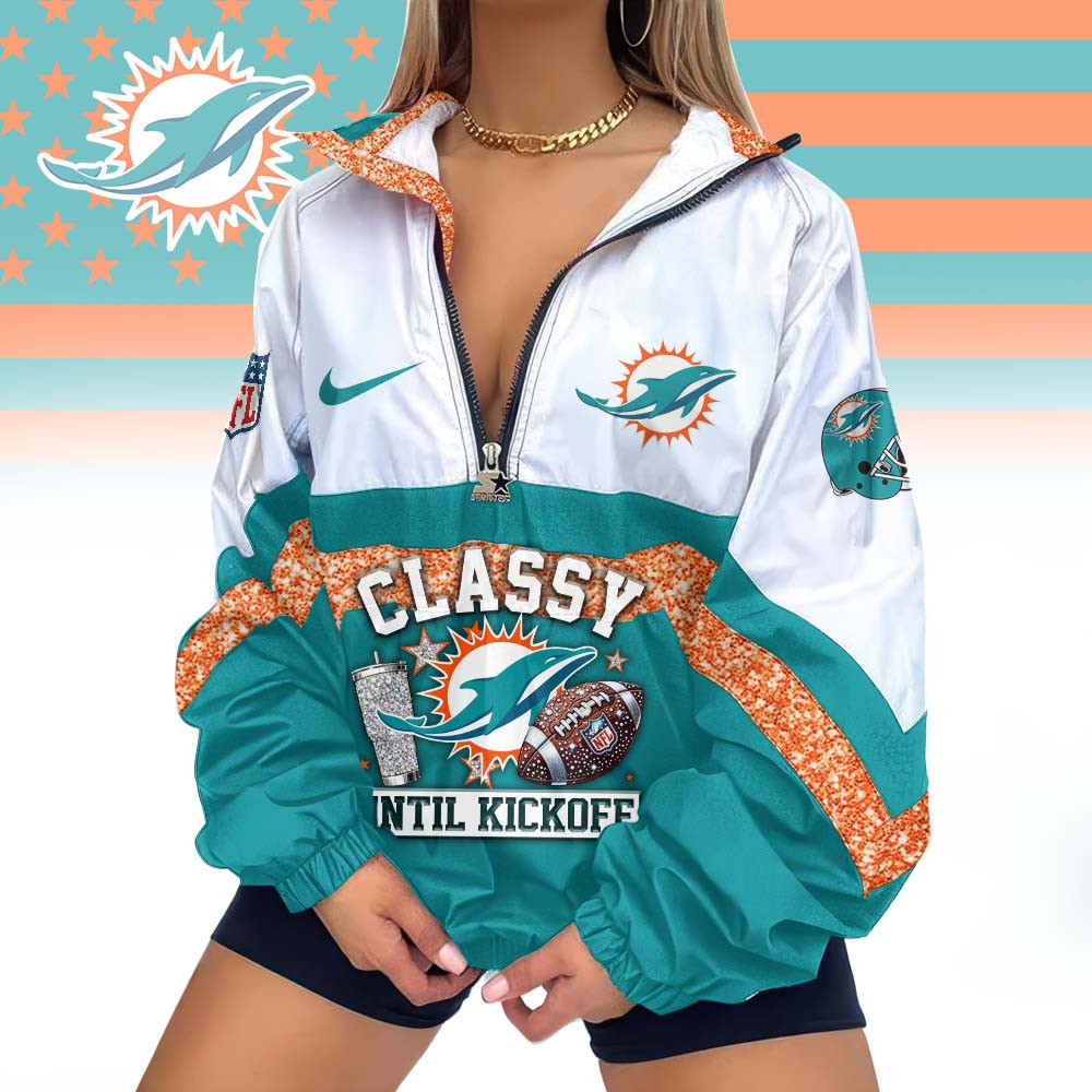 Miami Dolphins | Premium NFL Classy Until Kickoff V-Neck Zipper Jackets MM