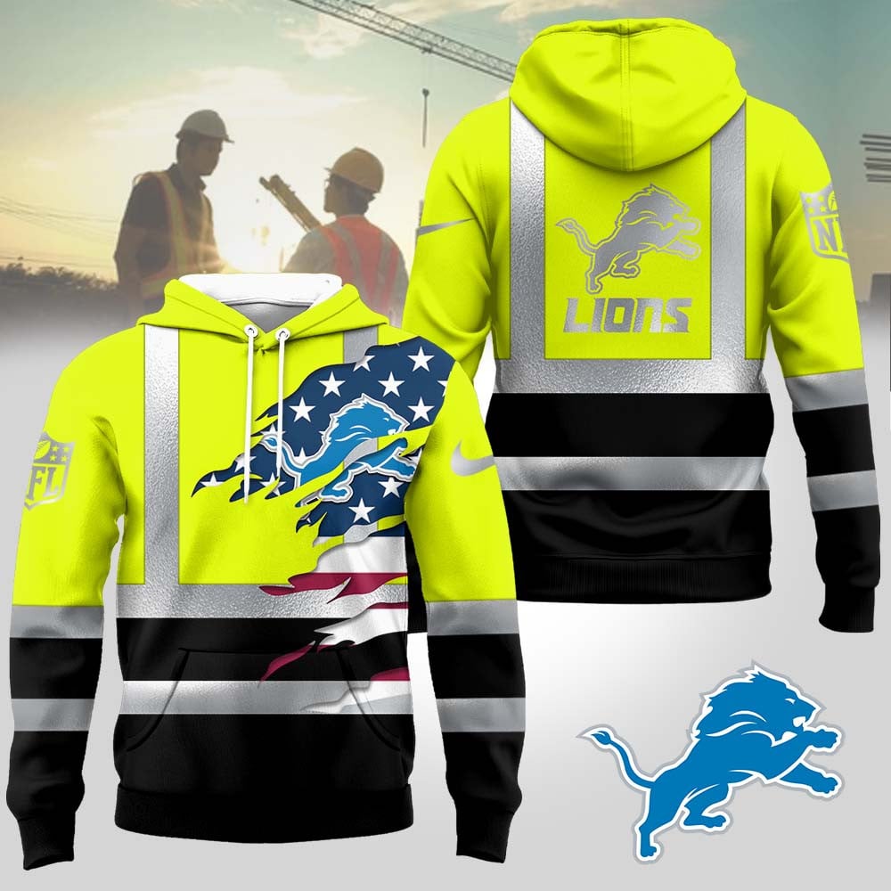 Detroit Lions | Premium NFL Patriotic Hi-Vis Safety Hoodie MM - 4XL