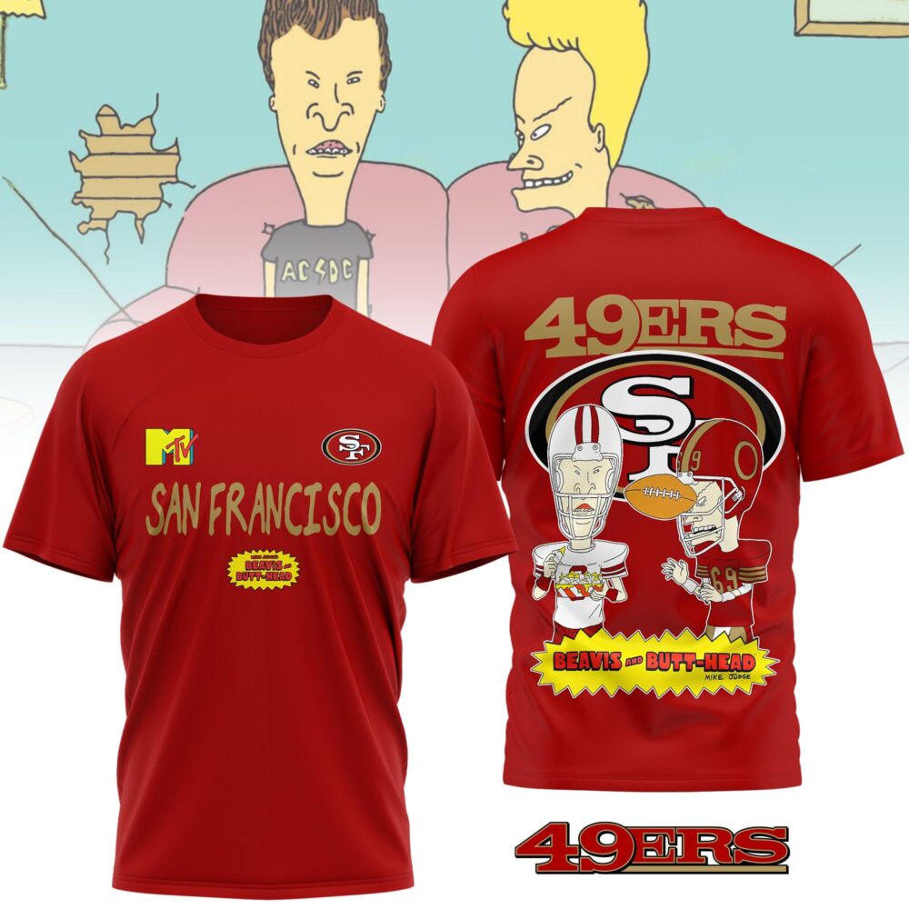 San Francisco 49ers | Premium NFL Funny Beavis and Butt-Head Shirt MM - 4XL, Red