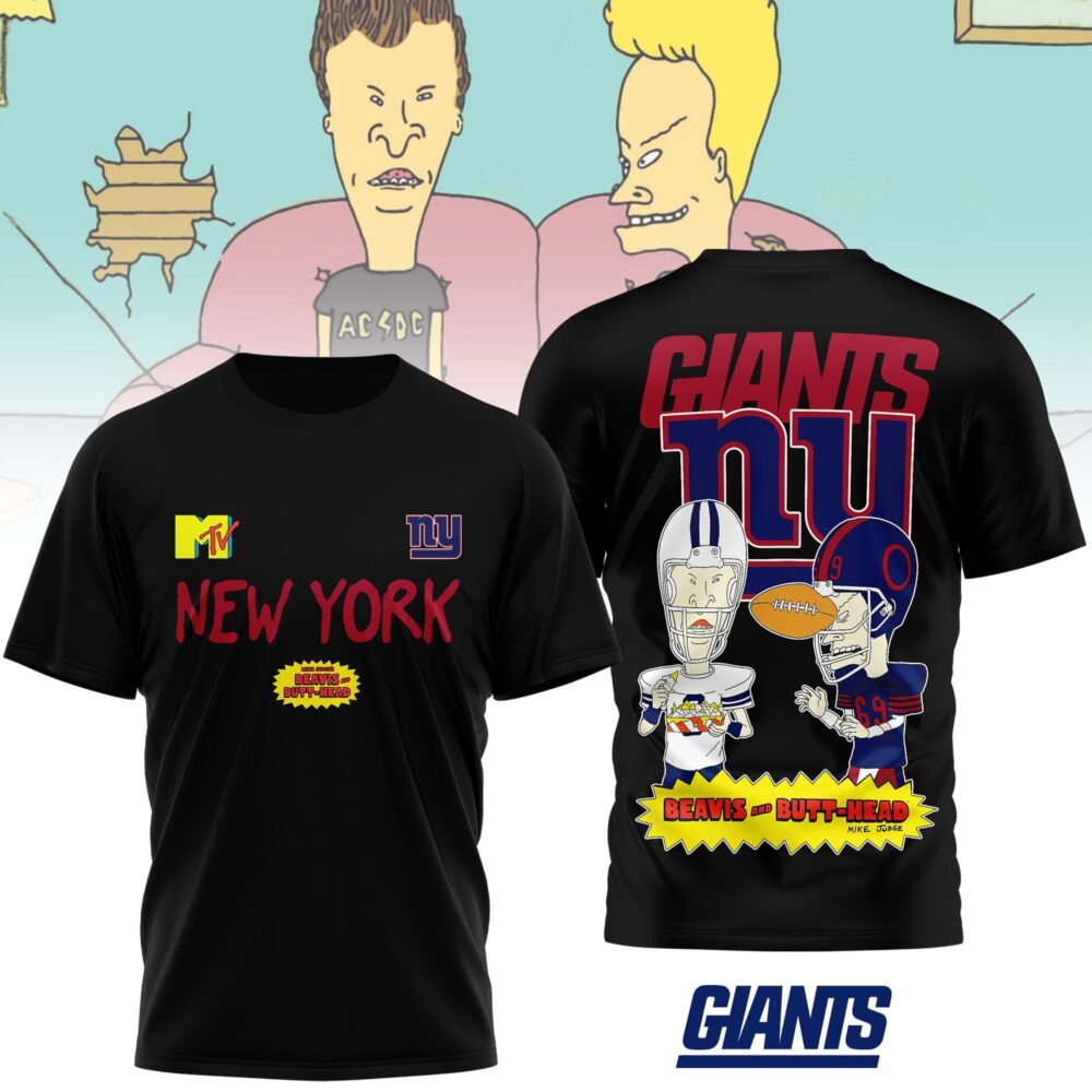 New York Giants | Premium NFL Funny Beavis and Butt-Head Shirt MM - 2XL, Black