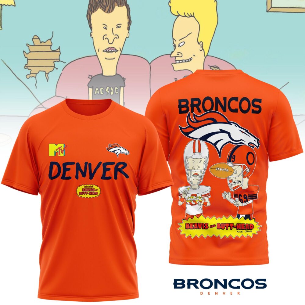 Denver Broncos | Premium NFL Funny Beavis and Butt-Head Shirt MM - 4XL, Orange