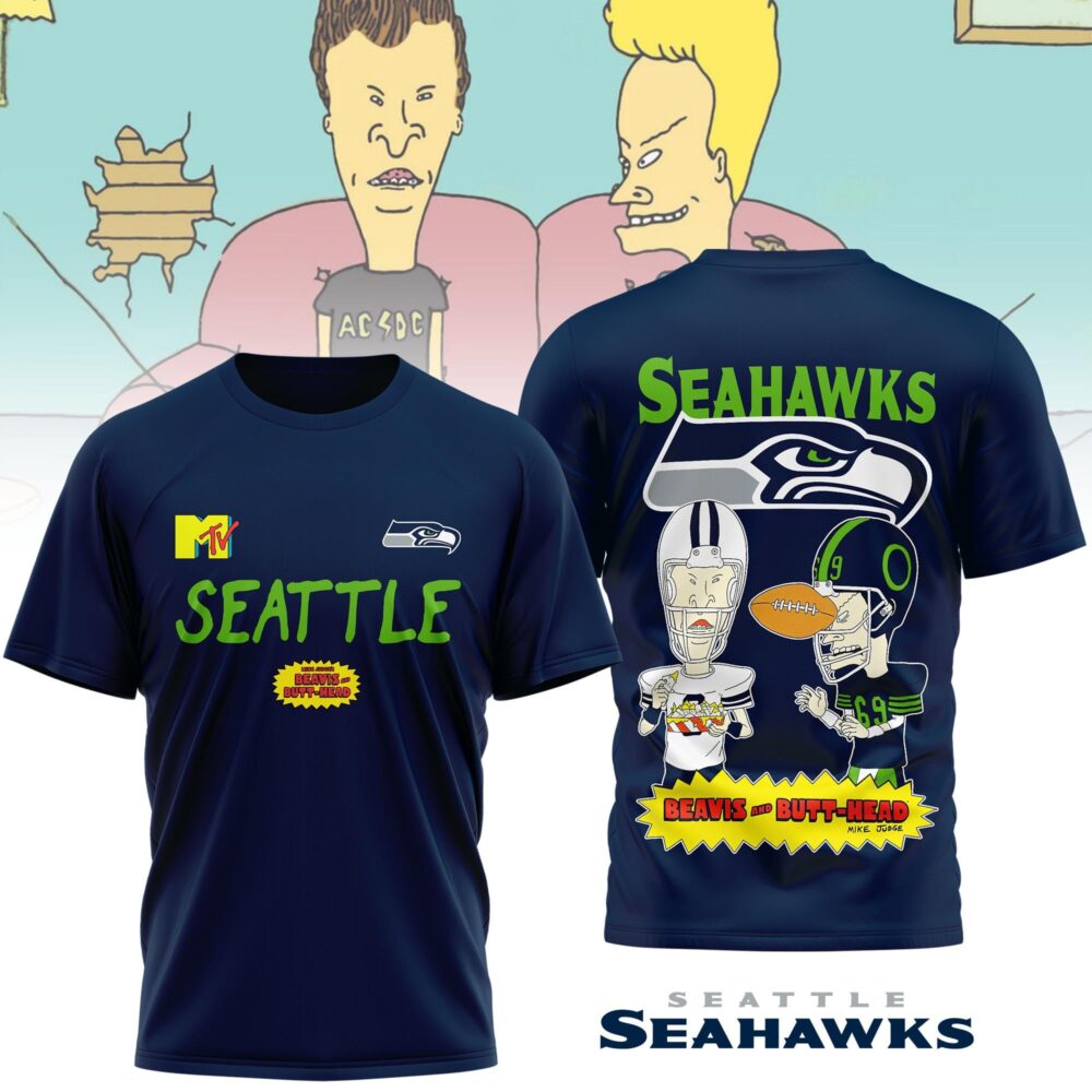Seattle Seahawks | Premium NFL Funny Beavis and Butt-Head Shirt MM - 2XL, Blue