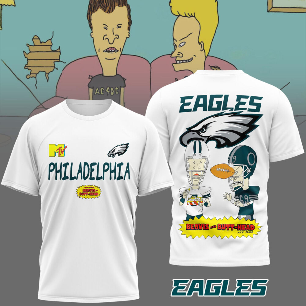 Philadelphia Eagles | Premium NFL Funny Beavis and Butt-Head Shirt MM - 5XL, White