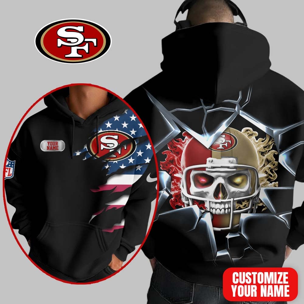 San Francisco 49ers | Premium NFL Customizable Skull Hoodie MM