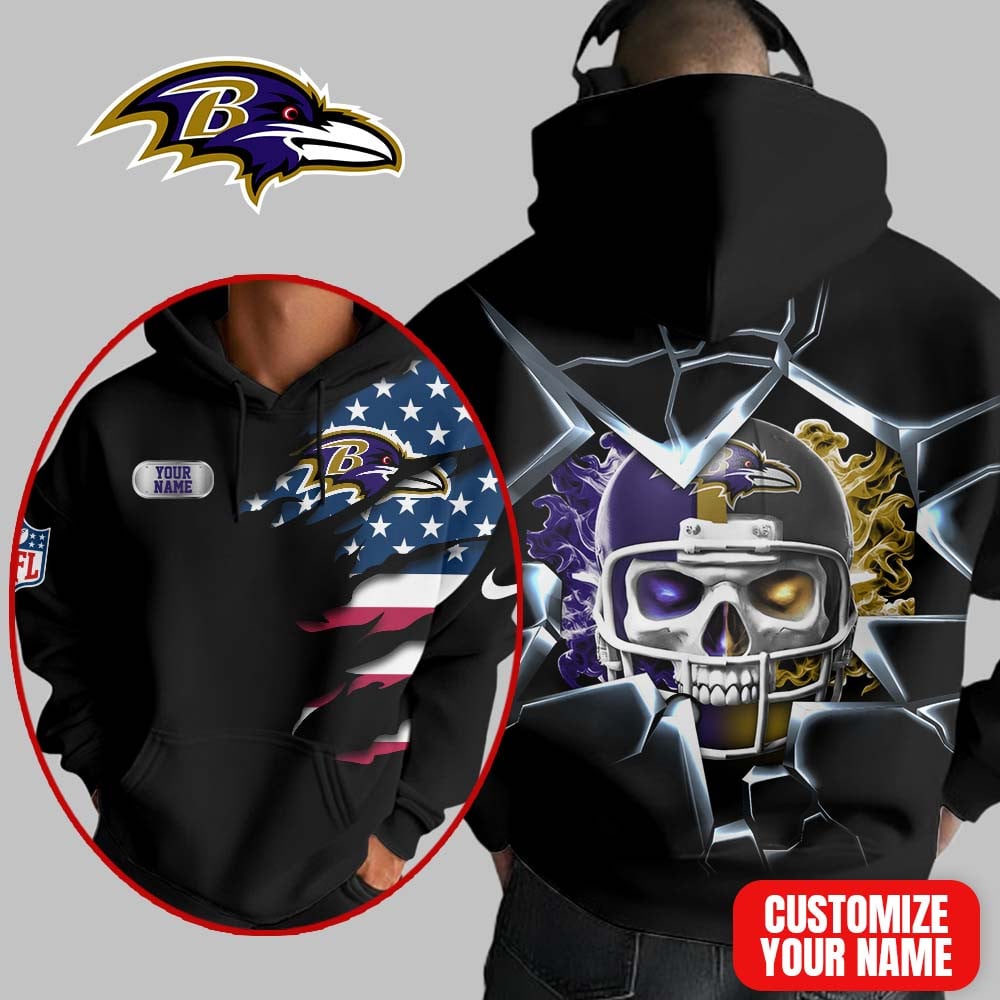 Baltimore Ravens | Premium NFL Customizable Skull Hoodie MM