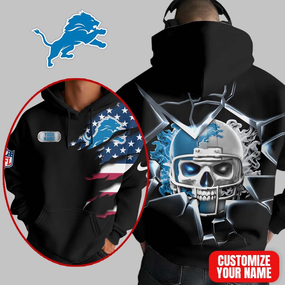 Detroit Lions | Premium NFL Customizable Skull Hoodie MM