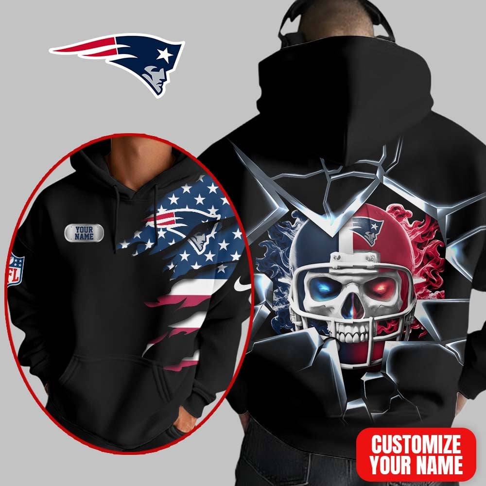 New England Patriots | Premium NFL Customizable Skull Hoodie MM