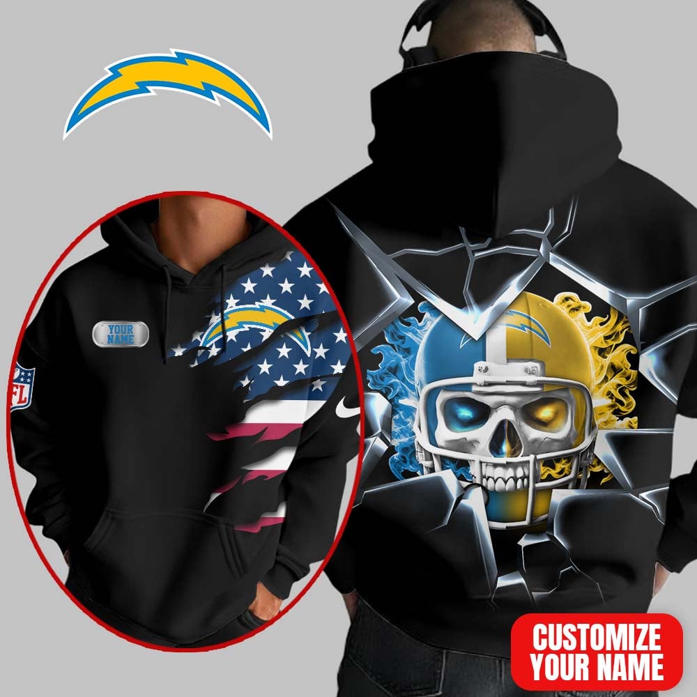 Los Angeles Chargers | Premium NFL Customizable Skull Hoodie MM