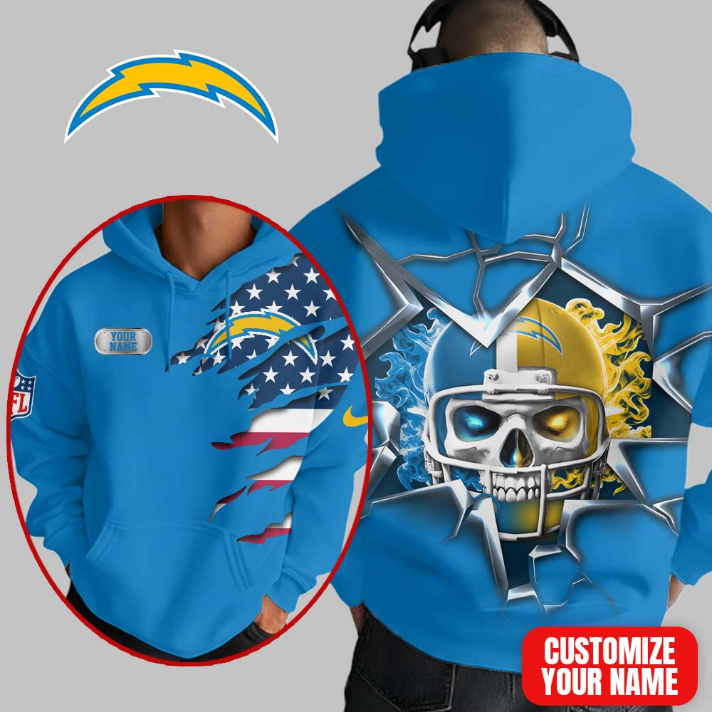 Los Angeles Chargers | Premium NFL Customizable Skull Hoodie MM - 3Xl, Blue