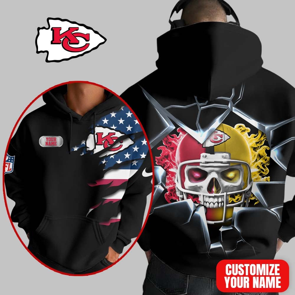 Kansas City Chiefs | Premium NFL Customizable Skull Hoodie MM