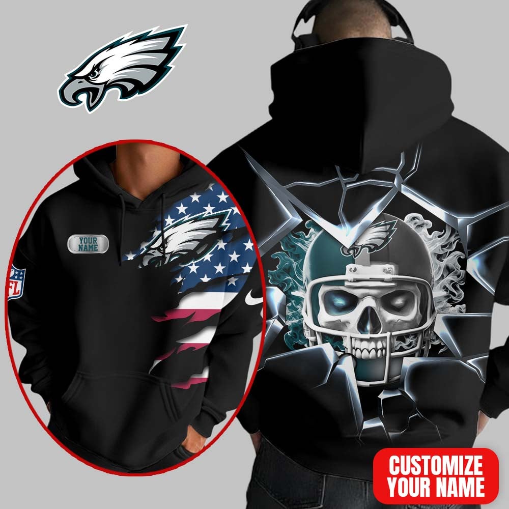 Philadelphia Eagles | Premium NFL Customizable Skull Hoodie MM