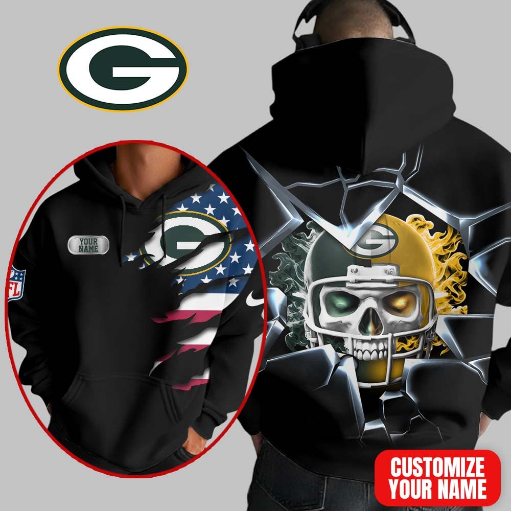 Green Bay Packers | Premium NFL Customizable Skull Hoodie MM